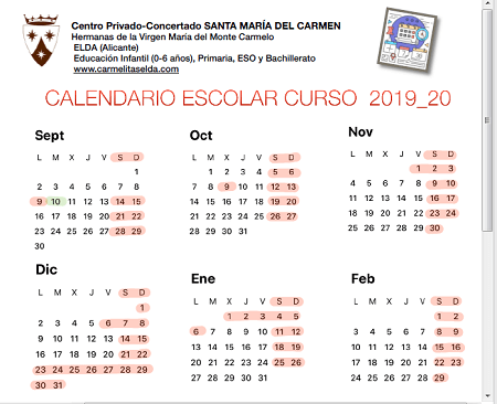 Calendario del Curso 2019-2020
